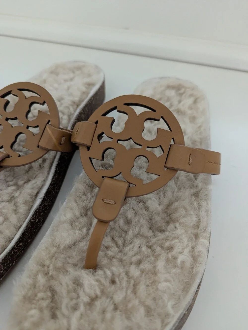 EUC! Tory Burch Miller Cloud Shearling Sandal In Tan Size 8